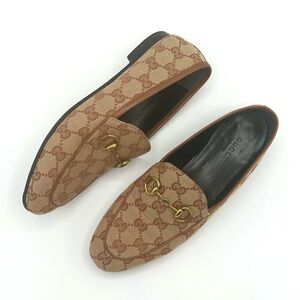 Gucci Jordaan Loafers GG Horsebit Logo Monogram Supreme Canvas 37.5